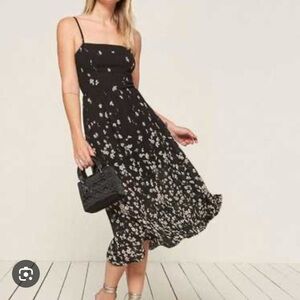 Reformation Black Midi Sundress with Spaghetti Straps